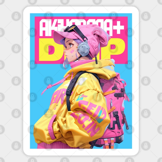 AKIBA DRIP - 🩵🟡🩷「 ✦ BACKPACK GIRL✦ 」🩵🟡🩷 ANIME MANGA NEWERA ART Sticker by Akiba Drip